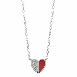 Budget β Aleure Precioso Sterling Silver Cubic Zirconia & Enamel Heart Necklace Sterling Red π