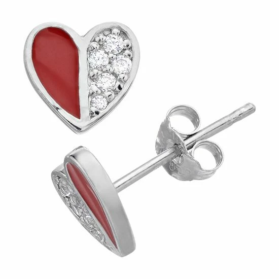 Outlet ๐ Aleure Precioso Sterling Silver Cubic Zirconia & Enamel Heart Stud Earrings Sterling Green โญ 5 Outlet ๐ Aleure Precioso Sterling Silver Cubic Zirconia & Enamel Heart Stud Earrings Sterling Green โญ - Image 3