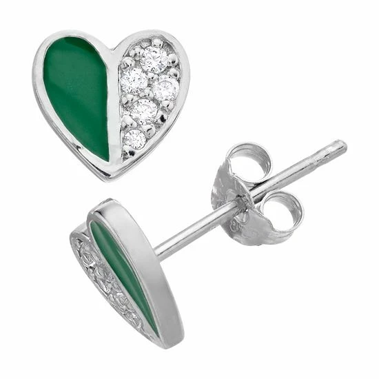 Outlet ๐ Aleure Precioso Sterling Silver Cubic Zirconia & Enamel Heart Stud Earrings Sterling Green โญ 6 Outlet ๐ Aleure Precioso Sterling Silver Cubic Zirconia & Enamel Heart Stud Earrings Sterling Green โญ - Image 4