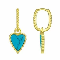 Outlet ⭐ Unbranded Simulated Turquoise Heart Charm Hoop Earrings 🤩