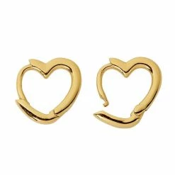 Promo 😀 Danecraft 24kt Gold Over Silver Polished Heart Huggie Hoop Earrings 🔔