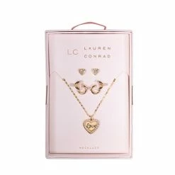Cheap 🌟 LC Lauren Conrad Gold Tone Heart Charm Nickel Free Earring And Necklace Set ⭐