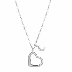 New β¨ PRIMROSE Sterling Silver Cubic Zirconia Moon & Polished Open Heart Pendant Necklace π