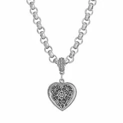Budget 🧨 1928 Silver Tone Filigree Heart Necklace 👍