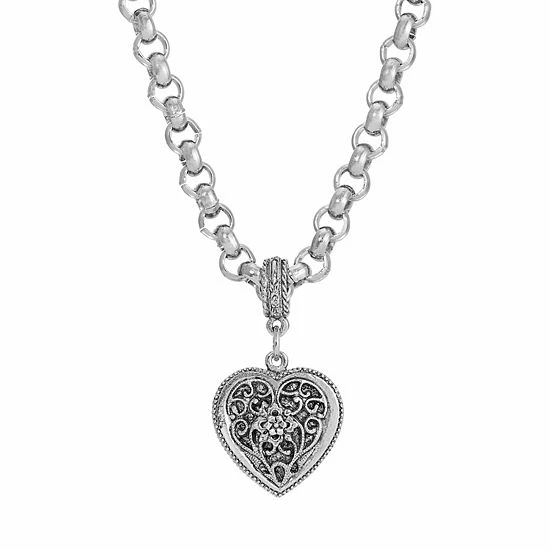 Budget ๐งจ 1928 Silver Tone Filigree Heart Necklace ๐ 3 Budget ๐งจ 1928 Silver Tone Filigree Heart Necklace ๐
