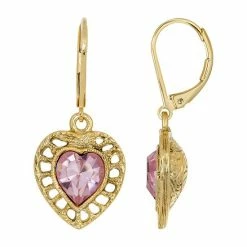 Flash Sale ✔️ 1928 14k Gold Dipped Pink Crystal Heart Drop Earrings 🛒