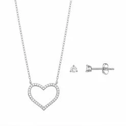 New ✔️ PRIMROSE Sterling Silver Cubic Zirconia Earring & Open Heart Necklace Set 🌟