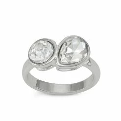 Best deal βοΈ Nine West Silver Tone Double Stone Ring β€οΈ
