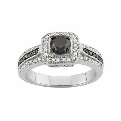 Promo π₯° Jewelexcess 1 Carat T.W. Black & White Diamond Sterling Silver Square Halo Ring β