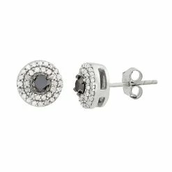 Hot Sale 🔥 Jewelexcess 1/2 Carat T.W. Black & White Diamond Sterling Silver Double Halo Button Stud Earrings ⭐