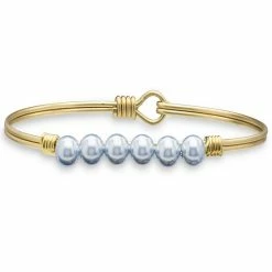 Promo 🎉 Luca & Danni Luca + Danni Crystal Pearl Bangle Bracelet Aqua Iridescent Light Blue Silver Tone 👍