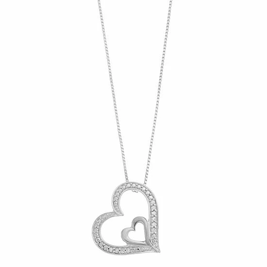 Discount 🤩 Delicate Diamonds Sterling Silver 1/10 Carat T.W. Diamond Double Heart Pendant Necklace ⭐ 6 Discount 🤩 Delicate Diamonds Sterling Silver 1/10 Carat T.W. Diamond Double Heart Pendant Necklace ⭐ - Image 4