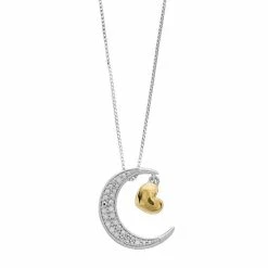 Deals ⌛ Delicate Diamonds Two Tone Sterling Silver 1/10 Carat T.W. Diamond Crescent Moon Pendant Necklace ⭐