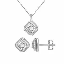 Best Sale ❤️ Unbranded Sterling Silver 1/2 Carat T.W. Diamond Pendant & Stud Earring Set 👏