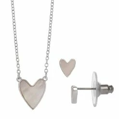 Discount 🎉 FAO Schwarz 👩 Mother-of-Pearl Heart Pendant & Stud Earring Set Gold Tone White 👍 -Valentine's Day Jewelry shop unnamed file 1244