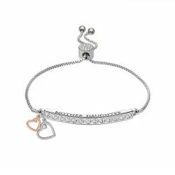Best Sale 😍 Brilliance Silver Plated "Mother Daughter" Double Heart Charm Bracelet Two Tone 🤩