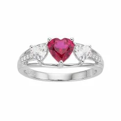 Hot Sale ✔️ Unbranded Sterling Silver Lab-Created Ruby & White Sapphire Triple Heart Ring ❤️