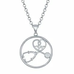 Best Sale ✨ Unbranded Sterling Silver Cubic Zirconia Stethoscope & Heartbeat Necklace ✨