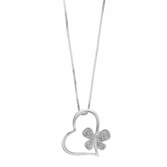 Outlet ๐ Delicate Diamonds Sterling Silver 1/10 Carat T.W. Diamond Clover Heart Pendant Necklace ๐คฉ 3 Outlet ๐ Delicate Diamonds Sterling Silver 1/10 Carat T.W. Diamond Clover Heart Pendant Necklace ๐คฉ
