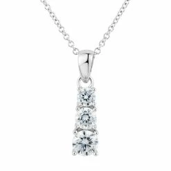 Best deal 👍 DiamonLuxe Sterling Silver 1 1/4 Carat T.W. Simulated Diamond 3-Stone Pendant 😉