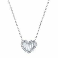 Outlet βοΈ Unbranded Sterling Silver Round & Baguette Cubic Zirconia Heart Necklace π