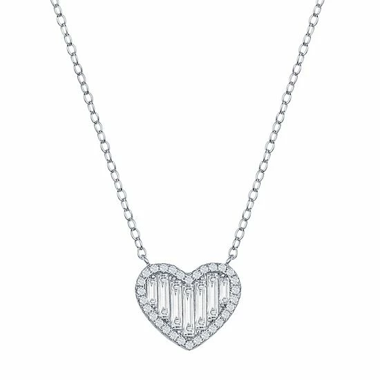 Outlet βοΈ Unbranded Sterling Silver Round & Baguette Cubic Zirconia Heart Necklace π 6 Outlet βοΈ Unbranded Sterling Silver Round & Baguette Cubic Zirconia Heart Necklace π - Image 4