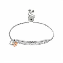 Brand new 😀 Brilliance "Sister" Crystal Heart Bar Bracelet Two Tone Rose Clear 💯