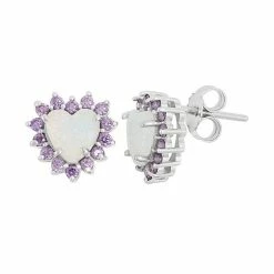 Brand new β Sterling Silver Lab-Created Opal & Cubic Zirconia Heart Halo Stud Earrings β¨