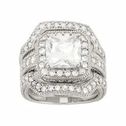 Cheapest 💯 Designs By Gioelli Cubic Zirconia Halo Engagement Ring Set In Sterling Silver 🔔