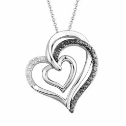Cheap ๐ Two Hearts Forever One 1/4 Carat T.W. Black & White Diamond Sterling Silver Heart Pendant Necklace ๐