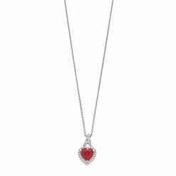 Budget 🔥 Unbranded Sterling Silver Heart Created Ruby & Created White Sapphire Pendant Necklace ⌛
