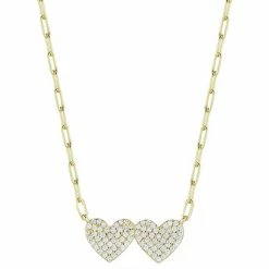 Budget 😉 Sunkissed Sterling Pave Cubic Zirconia Double Heart Necklace Silver Tone 😉