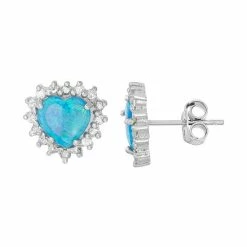 New 😍 Lab-Created Blue Opal & Cubic Zirconia Sterling Silver Heart Halo Stud Earrings 🔔