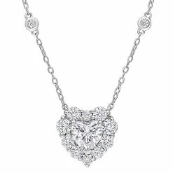 Wholesale ❤️ Stella Grace Sterling Silver 2 Carat T.W. Lab-Created Moissanite Halo Heart Necklace 😀