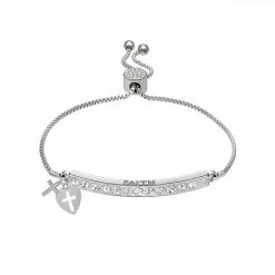 Promo 🛒 Brilliance Crystal Cross & Heart Charm Adjustable Bar Bracelet Silver Tone Clear 😀 -Valentine's Day Jewelry shop unnamed file 149