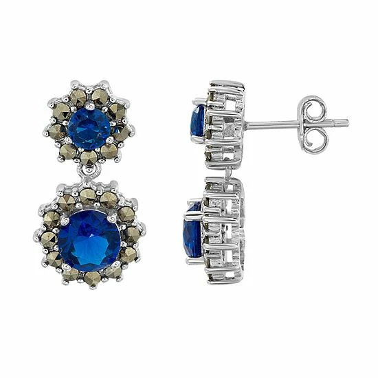 Brand new π Unbranded Fine Silver Plated Blue Cubic Zirconia & Marcasite Halo Drop Earrings π 3 Brand new π Unbranded Fine Silver Plated Blue Cubic Zirconia & Marcasite Halo Drop Earrings π