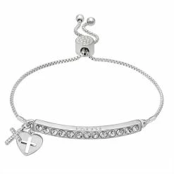 Promo 🛒 Brilliance Crystal Cross & Heart Charm Adjustable Bar Bracelet Silver Tone Clear 😀 -Valentine's Day Jewelry shop unnamed file 150