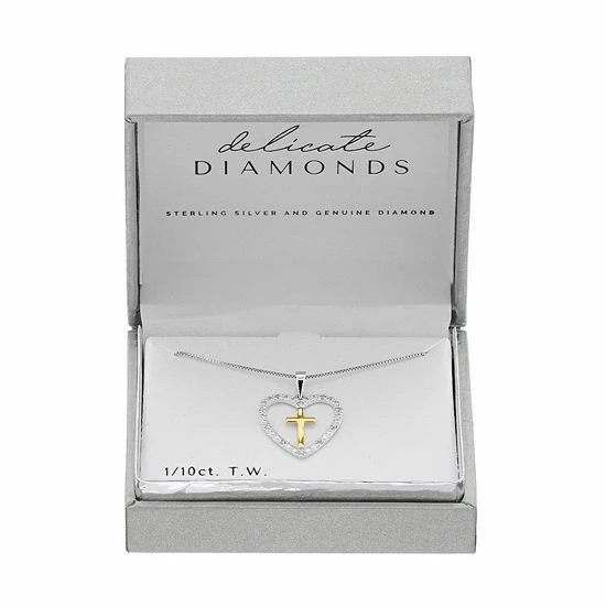 Brand new 𧨠Delicate Diamonds Two Tone Sterling Silver 1/10 Carat T.W. Diamond Open Heart Cross Pendant Necklace β 4 Brand new 𧨠Delicate Diamonds Two Tone Sterling Silver 1/10 Carat T.W. Diamond Open Heart Cross Pendant Necklace β - Image 2