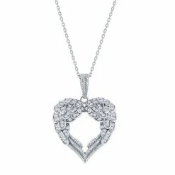 Discount π Argento Bella Sterling Silver Cubic Zirconia Angel Wings Heart Pendant Necklace π