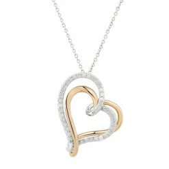 Best reviews of ⭐ Two Hearts Forever One Two Tone Sterling Silver 1/2 Carat T.W. Diamond Double Heart Pendant 💯