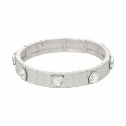 Brand new 😀 Nine West Silver Tone Simulated Crystal Heart Stretch Bracelet ⌛