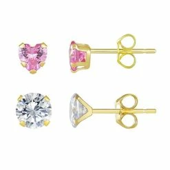 Brand new ❤️ Taylor Grace 10k Gold Pink Heart & 5 Mm Round Cubic Zirconia Stud Earring Set 🧨