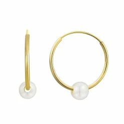 Buy ✨ Charming Girl 14k Gold Cultured Freshwater Pearl Hoop Earrings 😉