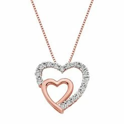 Promo 🔥 Unbranded 18k Rose Gold Over Silver 1/10 Carat T.W. Diamond Double Heart Pendant ⌛