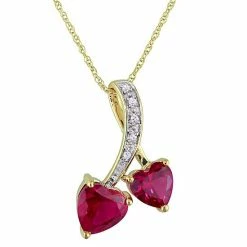 Outlet ❤️ Stella Grace 10k Gold Lab-Created Ruby & Diamond Accent Double Heart Pendant Necklace ✔️