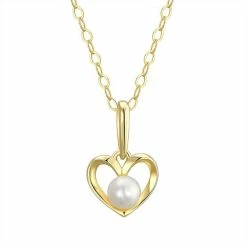 Flash Sale ✨ Charming Girl Kids' 14k Gold & Freshwater Cultured Pearl Open Heart Pendant Necklace 🎁
