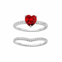 Best deal π₯ PRIMROSE Sterling Silver Red Cubic Zirconia Heart Ring & Cubic Zirconia Chevron Shadow Band Duo Set π