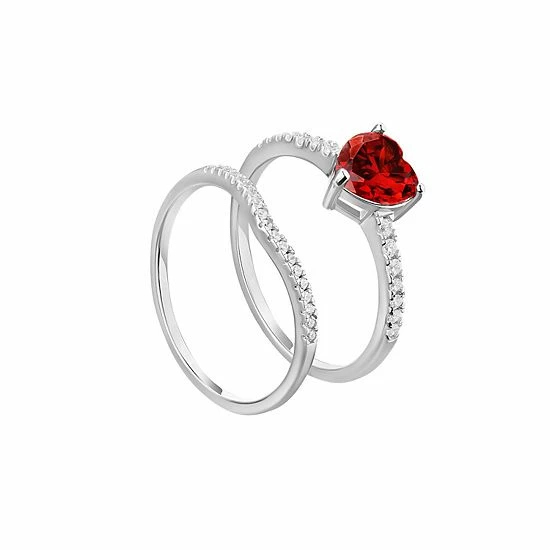 Best deal π₯ PRIMROSE Sterling Silver Red Cubic Zirconia Heart Ring & Cubic Zirconia Chevron Shadow Band Duo Set π 4 Best deal π₯ PRIMROSE Sterling Silver Red Cubic Zirconia Heart Ring & Cubic Zirconia Chevron Shadow Band Duo Set π - Image 2