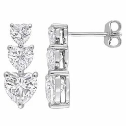 Best Pirce 🤩 Stella Grace Sterling Silver 3 1/2 Carat T.W. Lab-Created Moissanite Graduated Triple Heart Earrings 👍