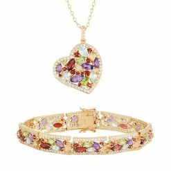 Top 10 👏 Unbranded Gemstone 18k Gold Over Bronze Heart Pendant Necklace & Bracelet Set 💯